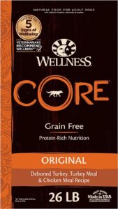 Wellness CORE Grain-Free High-Protein Dry Dog Food, Made in USA with Real Meat & Natural Ingredients, All Breeds, Adult Dogs (Turkey & Chicken