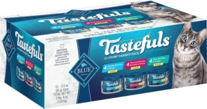 Blue Buffalo Tastefuls Natural Flaked Wet Cat Food Variety Pack, Tuna, Chicken, Fish & Shrimp Entrées in Gravy 3-oz Cans (Pack of 12)