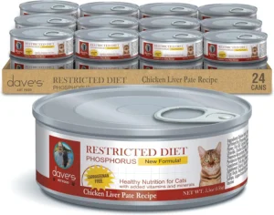 Dave's Pet Food Kidney Support Wet Cat Food for Renal Health (Chicken Liver & Chicken in Juicy Pate), Non-Prescription Low Phosphorus, Vet Recommended (5.5 oz cans, Case of 24)