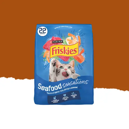 Friskies Seafood Sensations dry food for cats bag with salmon, tuna, and shrimp flavors