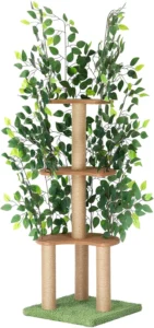 Introducing the Cat Tree with Leaves, a captivating and functional tree-shaped cat tower for indoor feline enrichment.