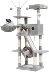 Introducing the Hey-brother Cat Tree, a versatile 61-inch cat tower designed for endless feline enjoyment.