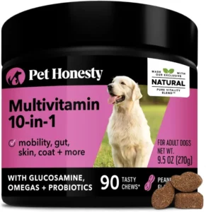 Pet Honesty Dog Multivitamin - 10 in 1 Dog Vitamins for Health & Heart - Fish Oil, Glucosamine, Probiotics, Omega Fish Oil - Dog Vitamins and Supplements for Skin and Coat (Peanut Butter 90 ct)