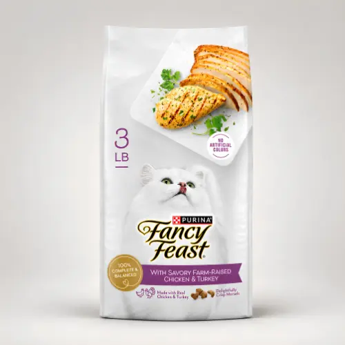 Purina Fancy Feast dry cat food chicken and turkey best gourmet cat food