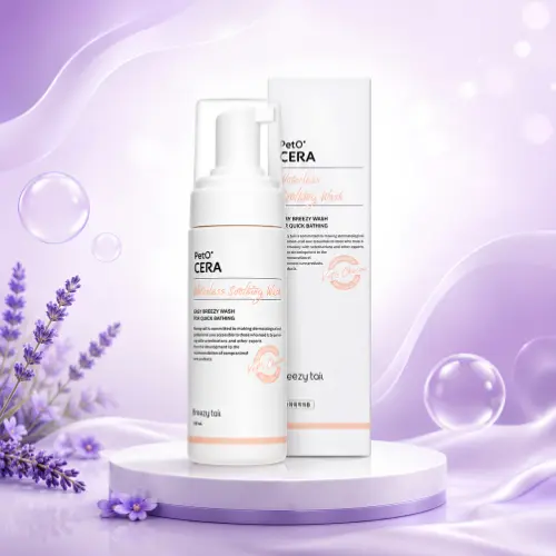 breezytail petocera hypoallergenic cat shampoo and conditioner bottle