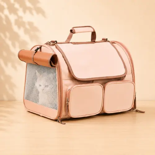 FUKUMARU pink cat carrier with rollable cover