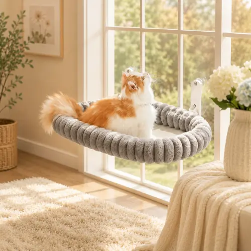 Zakkart SnugCloud foldable cat window perch mounted on window