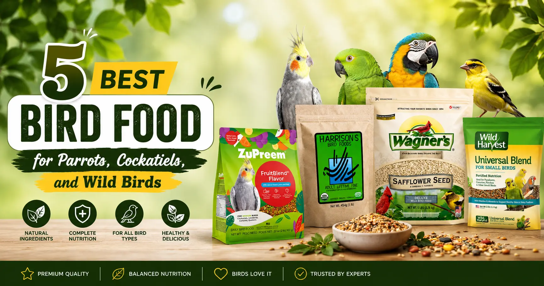 5 best bird food for parrots, cockatiels, and wild birds