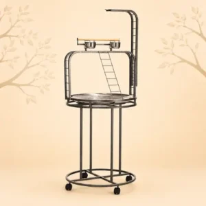 parrot stand with three ladders and toy hook