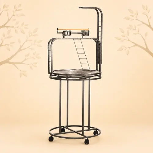 parrot stand with three ladders and toy hook