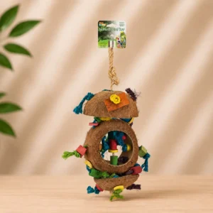bird toys coconut kabob chew toy with wood and sisal