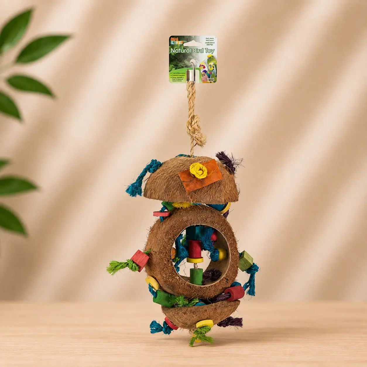 bird toys coconut kabob chew toy with wood and sisal