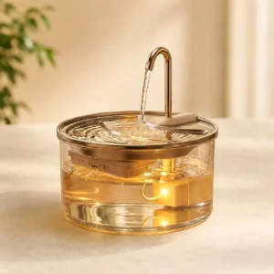 Tomxcute glass cat water fountain with tiered drinking tray