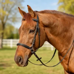Equinavia Saga black leather bitless English bridle with cross-under straps