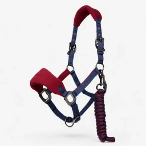 LeMieux Vogue fleece headcollar in burgundy and navy with matching leadrope