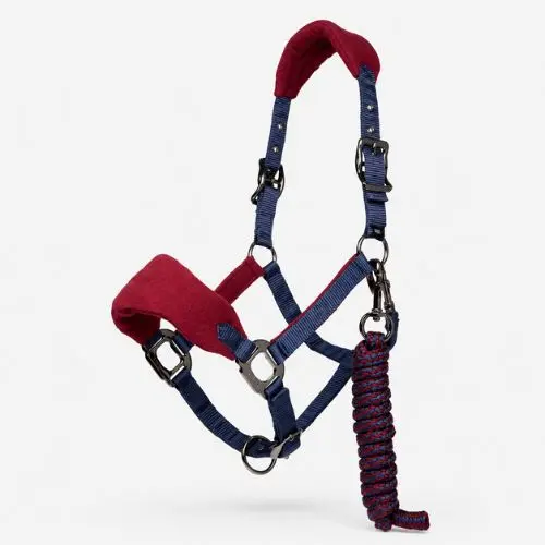 LeMieux Vogue fleece headcollar in burgundy and navy with matching leadrope